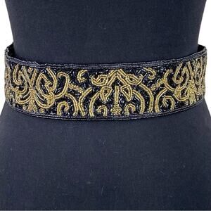 Vintage Talbots Beaded Belt Black and Gold Black Tie Formal Party Size Small